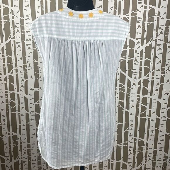 Madewell Palm Tree Sunshine Embroidered Blue White Striped Sleeveless Top XS - Picture 4 of 13